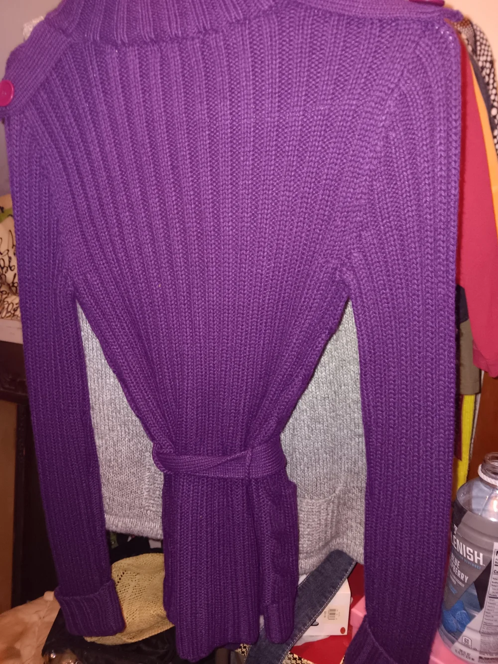 Moda International Purple Cable Knit Belted Cardigan